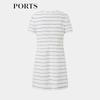 PORTS Women's White & Black Striped Short Sleeve Midi Dress