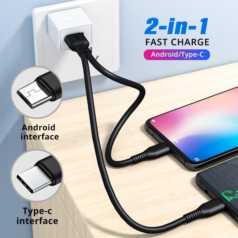 1 шт. 2 в 1 USB Type C Micro USB C кабель для быстрой зарядки мобильного телефона для Huaiwei Samgsung Xiaomi Type C шнур для зарядки провод