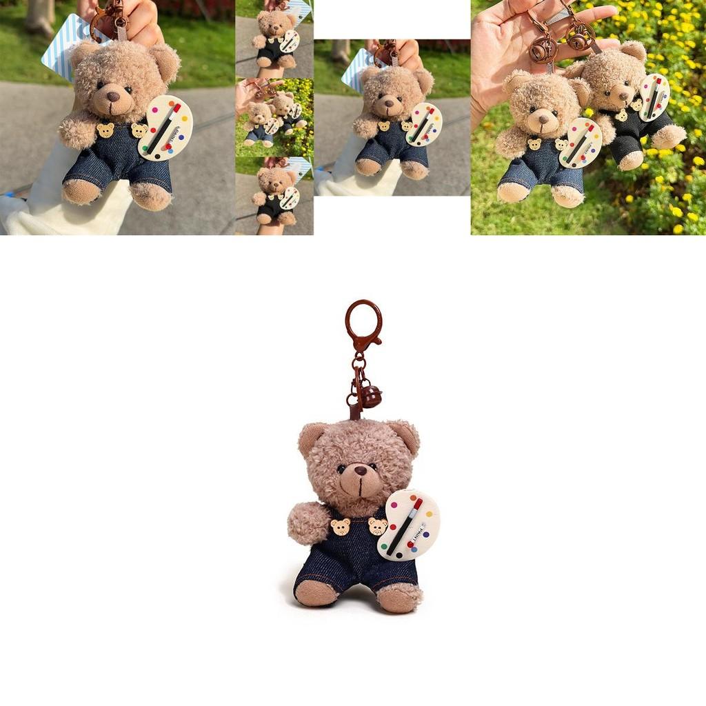 Cute Jinnew Brown Bear Painter Plush Keychain Charming Cartoon Style Bag Decor
