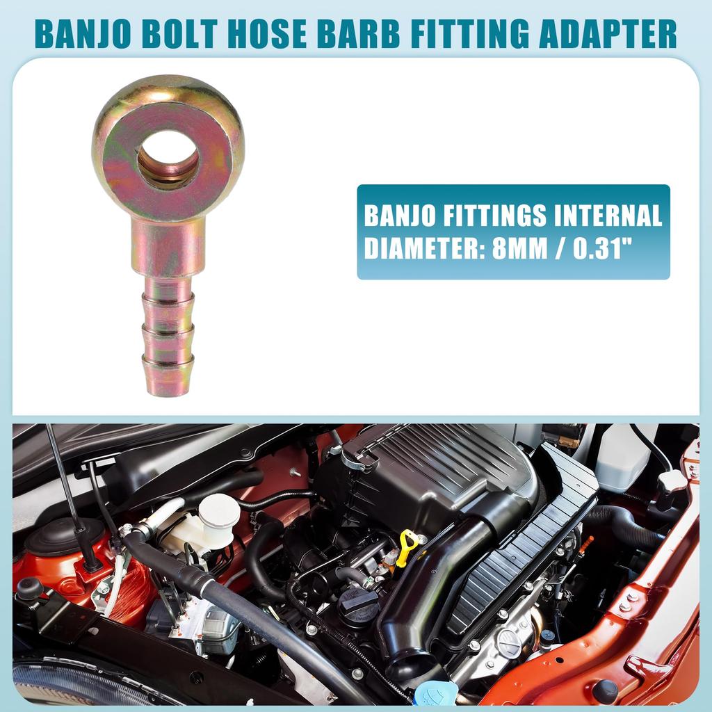 A ABSOPRO Universal Bang NJaw Bolt 8mm OD Bar Njobolt Hose Barb Fitting Adapter Motorcycle Car Metal Bronze Color Replacement