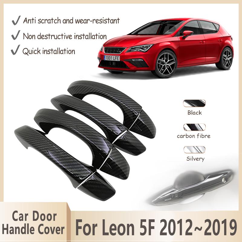 Car Door Handle Cover For SEAT Leon 5F 2012~2019 MK3 Carbon Fiber External Handles Tirm Auto Accessories Stickers 2015 2017 2018