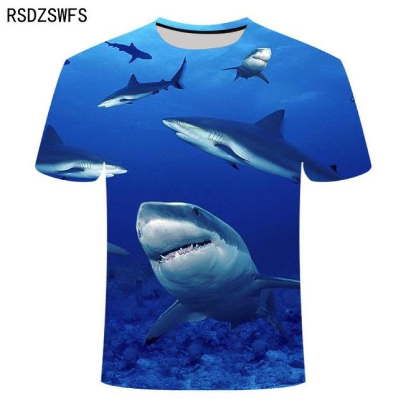 Летняя футболка в стиле хип-хоп с рукавами животных, одежда для фитнеса, модная футболка с 3D принтом акулы, мужская и женская уличная одежда для рыбалки в океане, короткая футболка с круглым вырезом
