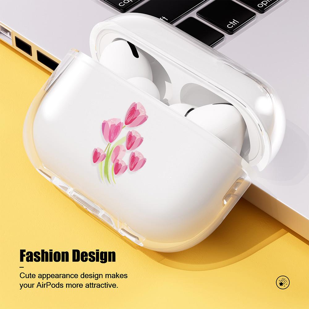 Розовый цветок подходит для защитного чехла AirPods, чехла для беспроводных наушников Apple, нового чехла 3-го поколения из мягкого ТПУ, прозрачный