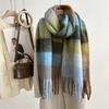 Осенне-зимний мохеровый клетчатый шарф для женщин Dongdaemun Fashion, удлиненный шарф-шаль с бахромой