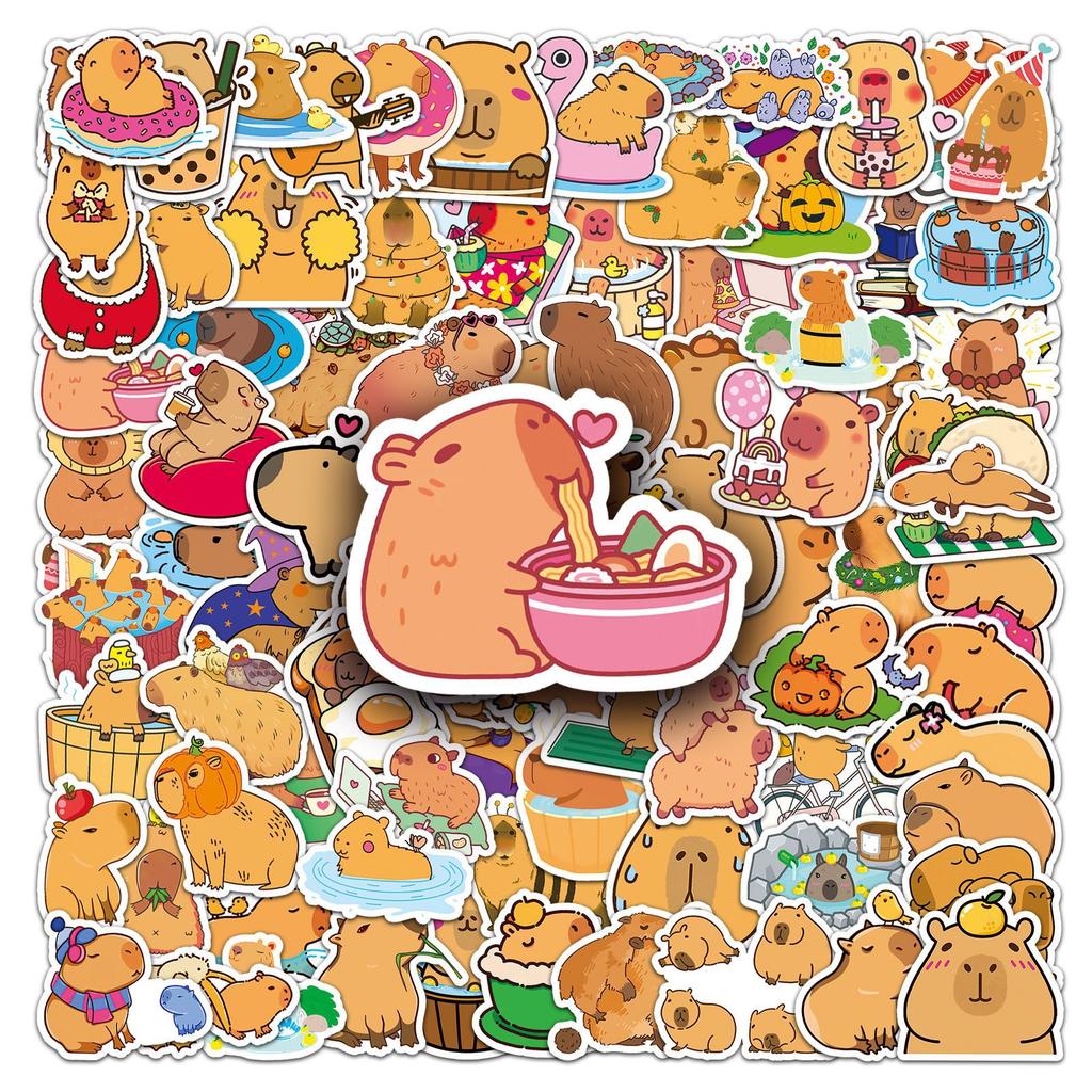 100 Capybara Cartoon Stickers Cute Animal Kapibala Guka Decorative Water Cup Mobile Phone Small Mochi Stickers
