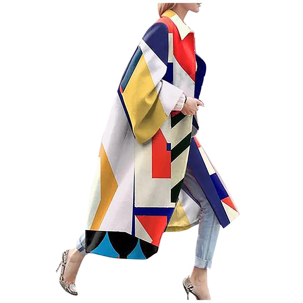 Модная женская карманная куртка с принтом, верхняя одежда, кардиган, пальто, длинный плащ