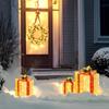 Set of 3 Christmas Gift Boxes with 58 Warm White LED Lights for the Christmas Tree, Gold