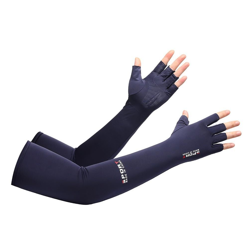 Women Long UV Protection Gloves, Ice Silk Arm Sleeve Half-Finger Touchscreen Summer Driving Gloves