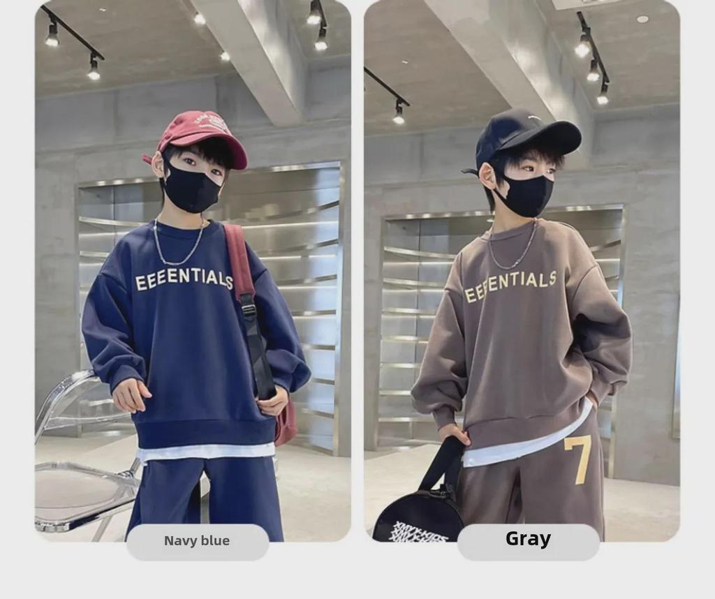 Модная спортивная одежда для мальчиков на весну и осень: Стильный комплект из двух частей свитшота для детей среднего и старшего возраста