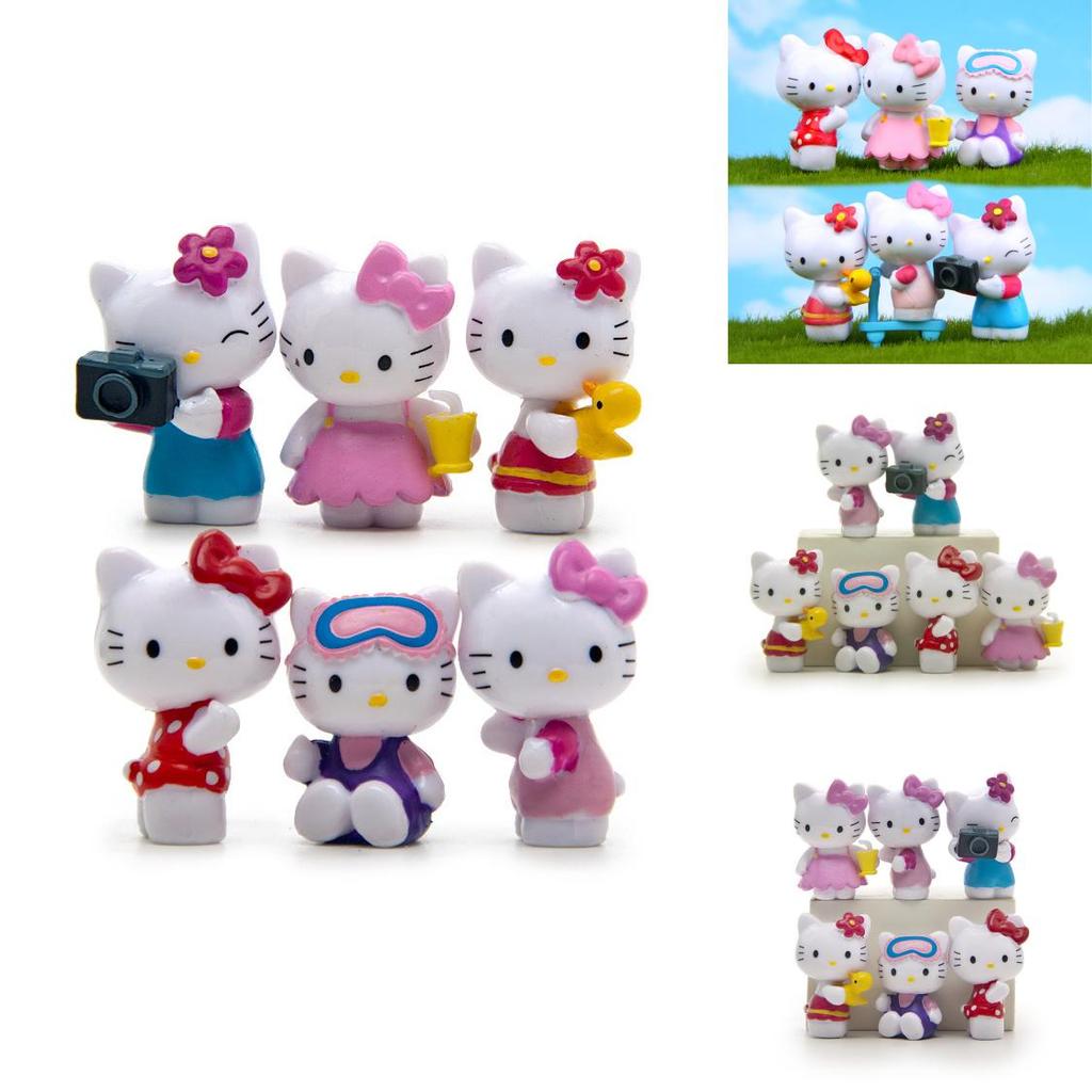 6pcs Hello Kitty Entertainment Scene Mini Model Ornament Set For Gift And Decoration