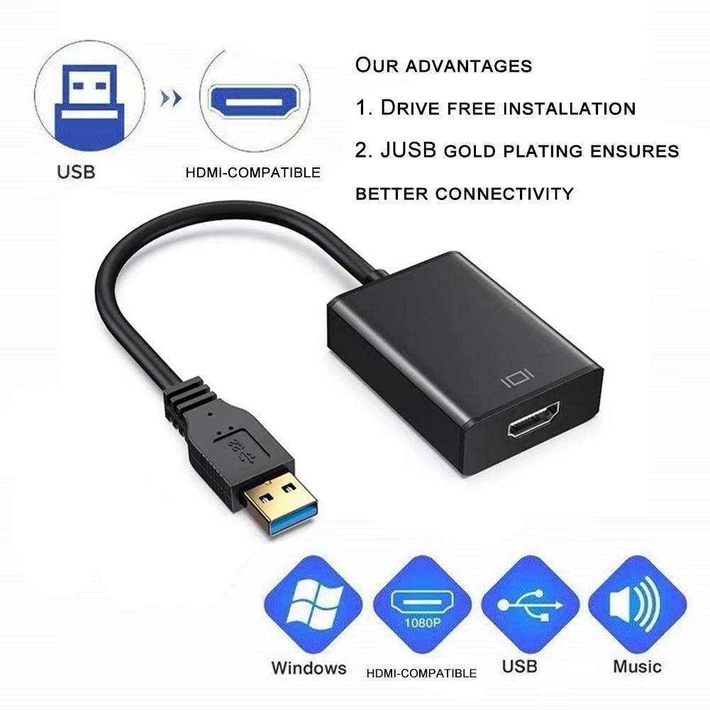 USB 2.0 to Compatible Converter Graphic Adapter HD 1080P Adapter Card Projector HDTV Video E1F3