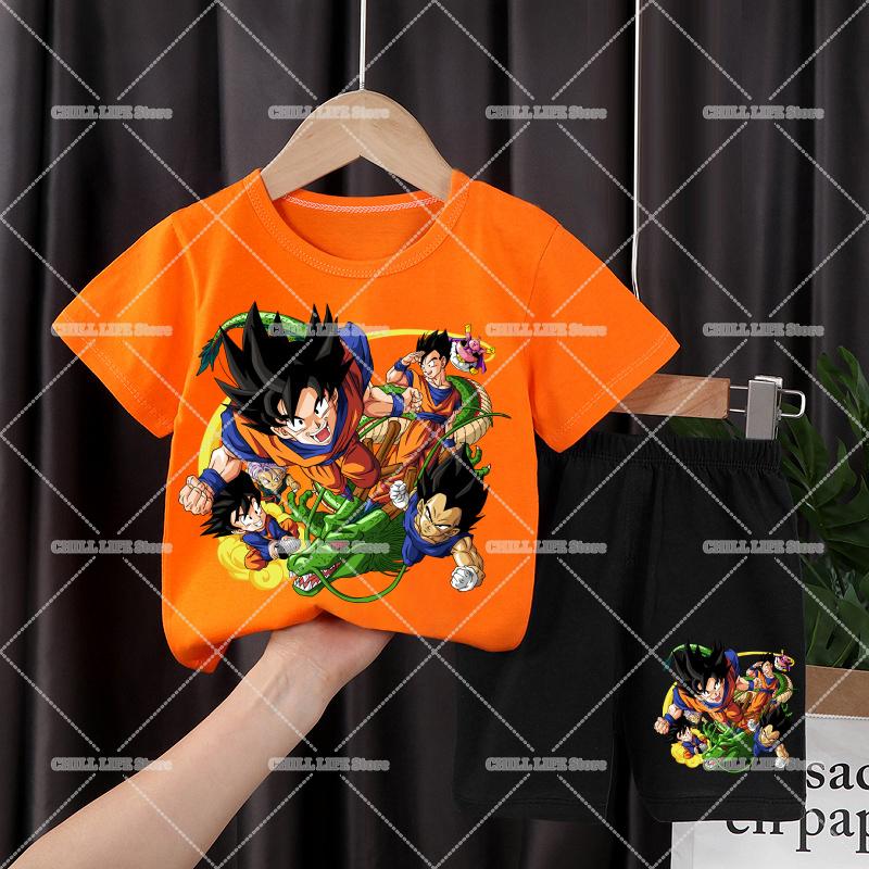 Dragons Ball Kids Clothes Set Son Goku Boy Sportswear Suit Anime Cartoon Children T Shirt Shorts 2pcs Summer Tracksuit Outfits