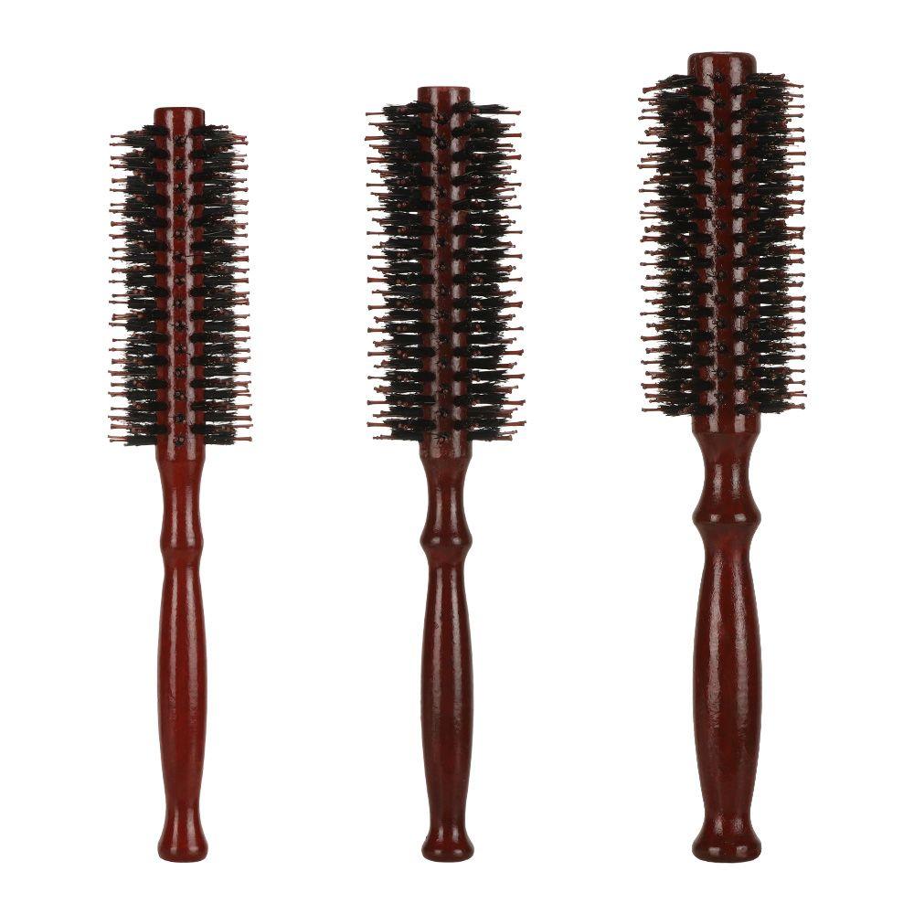 Portable Handle Wooden Hairbrush Boar Bristle Round Brush Round Hair Brush Styling Brush