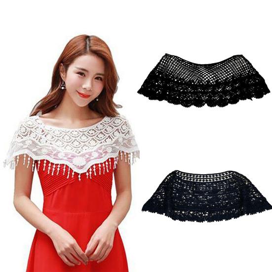 Женский Шарф Круглый Вырез Вышивка Кружево Цветок Пуловер Шарф Однотонный Полый Дизайн Мягкая Текстура Летний Шарф