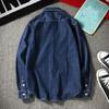 Men Denim Shirt Solid Color Long Sleeve Single Breasted Streetwear Turndown Collar Loose Shirt Coat Jacket Men Clothes