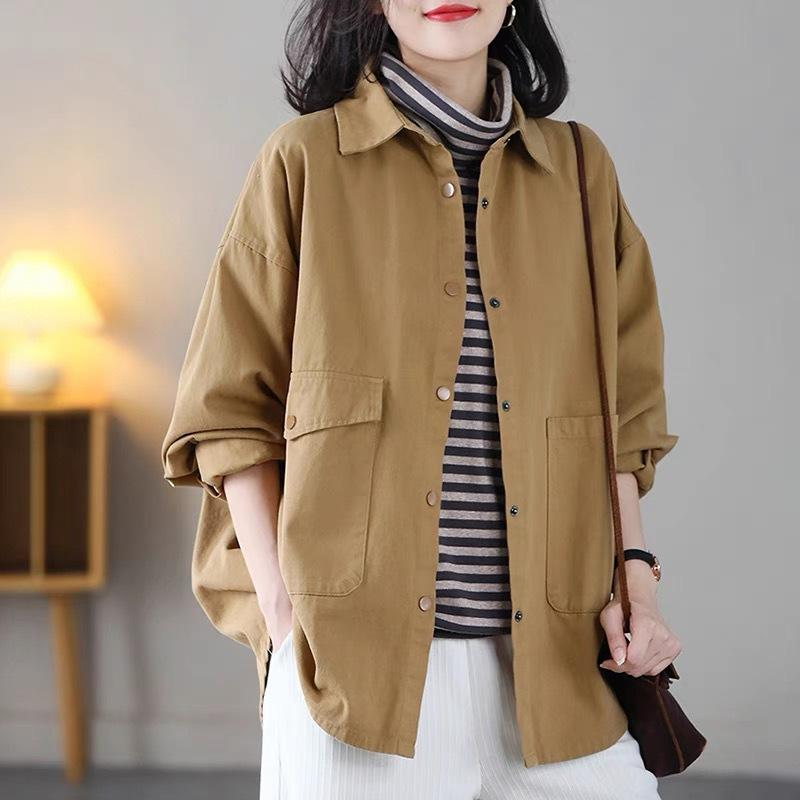 Осенние Куртки Пальто Женские Карман Ретро Куртка Костюм Винтажный Отложной Воротник Куртка с Длинным Рукавом