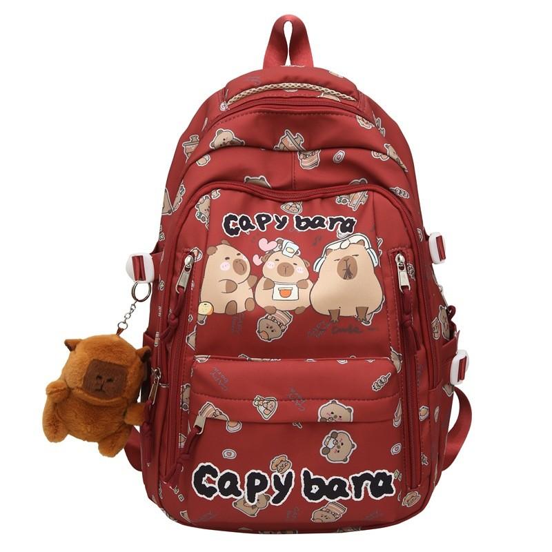 Capitn Capybara Anime Cartoon Nylon Backpack With Breathable Design For School Teens Special Characters Included