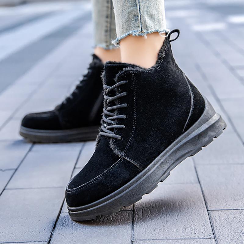 European and American Style Casual Cotton Shoes 2024 New Plush Lace Up Warmth Large Women's Shoes Snow Boots 36-43 Sneakers Traf