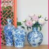 Сине-белая керамическая ваза Цзиндэчжэнь, ваза с нарисованным вручную узором, аксессуары для украшения дома, устройство для цветочной композиции