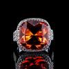 Luxury Exaggerated Orange Gemstone Ring Fat Square Zircon Index Finger Ring Jewelry