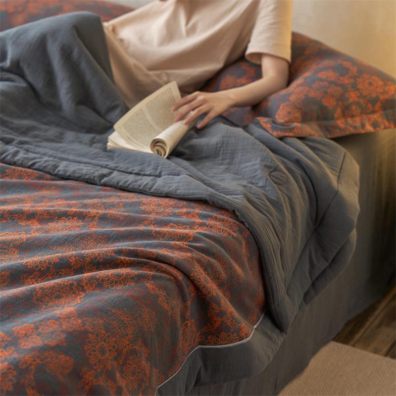 Luxury Jacquard Cotton Summer Quilt Set - Skin-Friendly, Machine Washable, Double-Layer Gauze, Perfect for Air Conditioning
