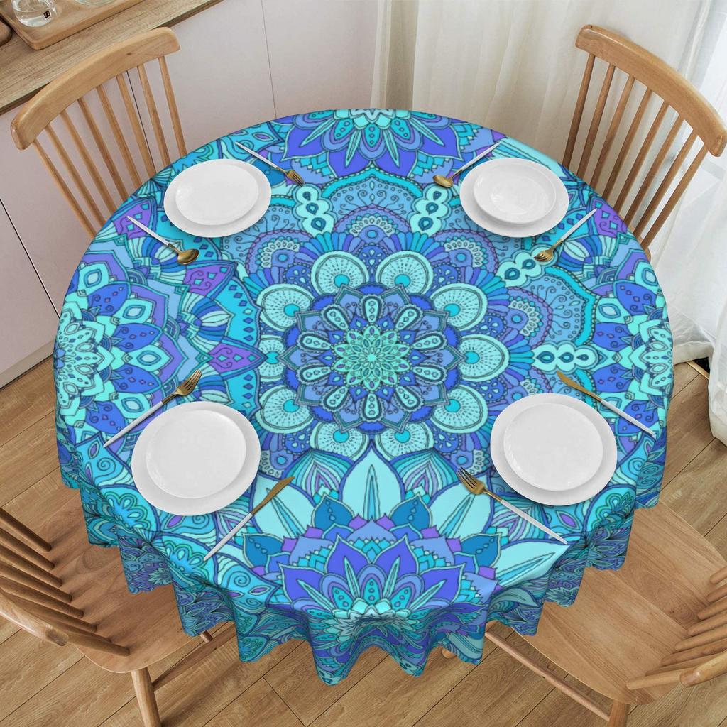 Round Mandala Bohemian Style Floral Table Cloth Oilproof Tablecloth 60 inches Table Cover for Kitchen Dinning