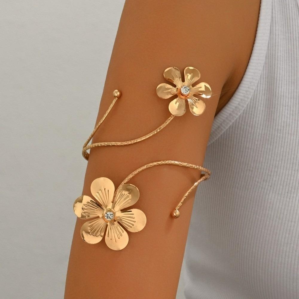 Bohemia Style Flower Bracelet Adjustable Armband Vintage Open Arm Bangle Hand Jewelry