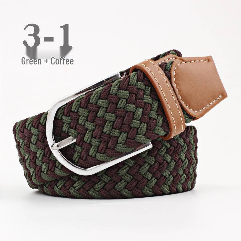 Korean Style Elastic Braided Canvas Belt with Pin Buckle for Men and Women