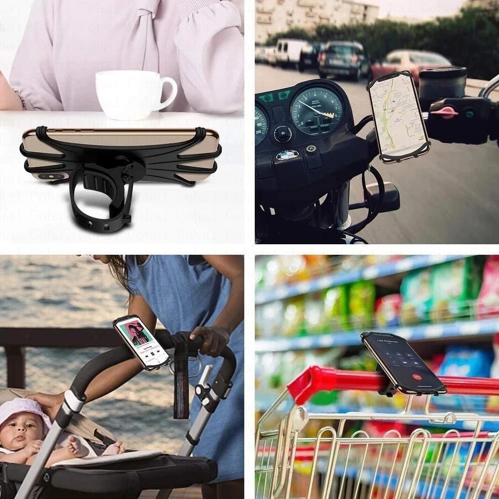 Silicone Bicycle Phone Holder Universal Bike Motorcycle Mobile Phone Stand Handlebar Clip Bracket for 4 to 6.5 inch Cell Phone