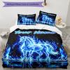 3PC Custom Name Blue Unicorn Flames Bedding Set Duvet Cover Closure Includes 1 Duvet Cover & 2 Pillowcases for Bedroom