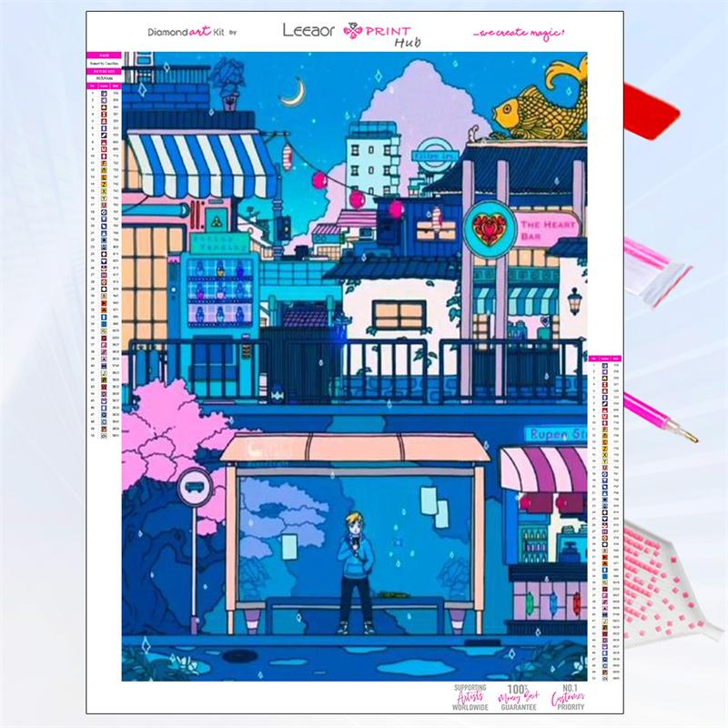 5D Diy Diamond Painting Japanese Anime Building Scene Fantasy Full Rhinestone Mosaic Embroidery Cross Stitch Kit Home Decor Gift