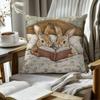 1Pc Vintage Rabbit Reading Together Themed Printed Throw Pillow Cover, Suitable For Sofa, Bedroom, Living Room, Study Room