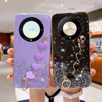 Magic5lite Love Heart Wrist Chain Glitter Case для Huawei Honor Magic 5 6 Magic5 Lite 70 90 50 X8 X6 X9b Браслет Силиконовый чехол