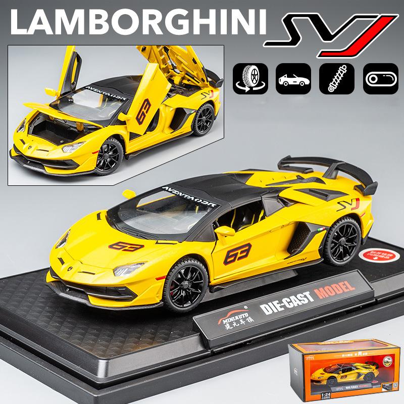 1/24 Scale Lambo Aventador SVJ63 Diecast Car Model Toy, Pull Back Toy Vehicle with Sound and Light for Kids Toddler Boys Girls Gift Collection