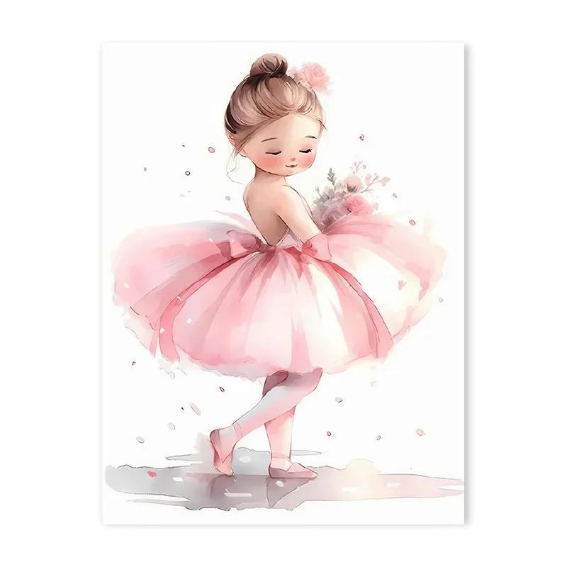 Pink Ballerina Girl Unicorn Butterfly Poster Kids Room ative Canvas Posters Nursery Wall Art Poster Baby Bedroom