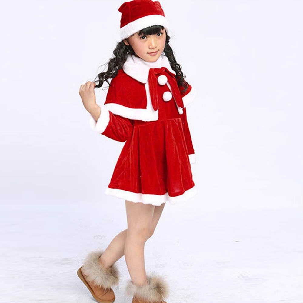 Рождественская одежда для маленьких девочек, костюм, праздничное платье + шаль + шляпа, наряд