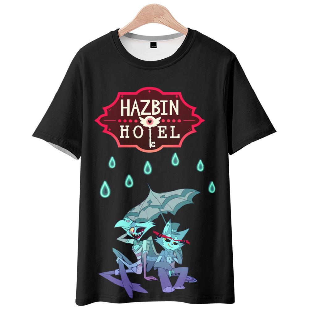 10 цветов Hazbin Hotel аниме женские мужские футболки с мультяшным принтом и круглым вырезом, большие размеры с короткими рукавами, модная мужская одежда, уличная одежда