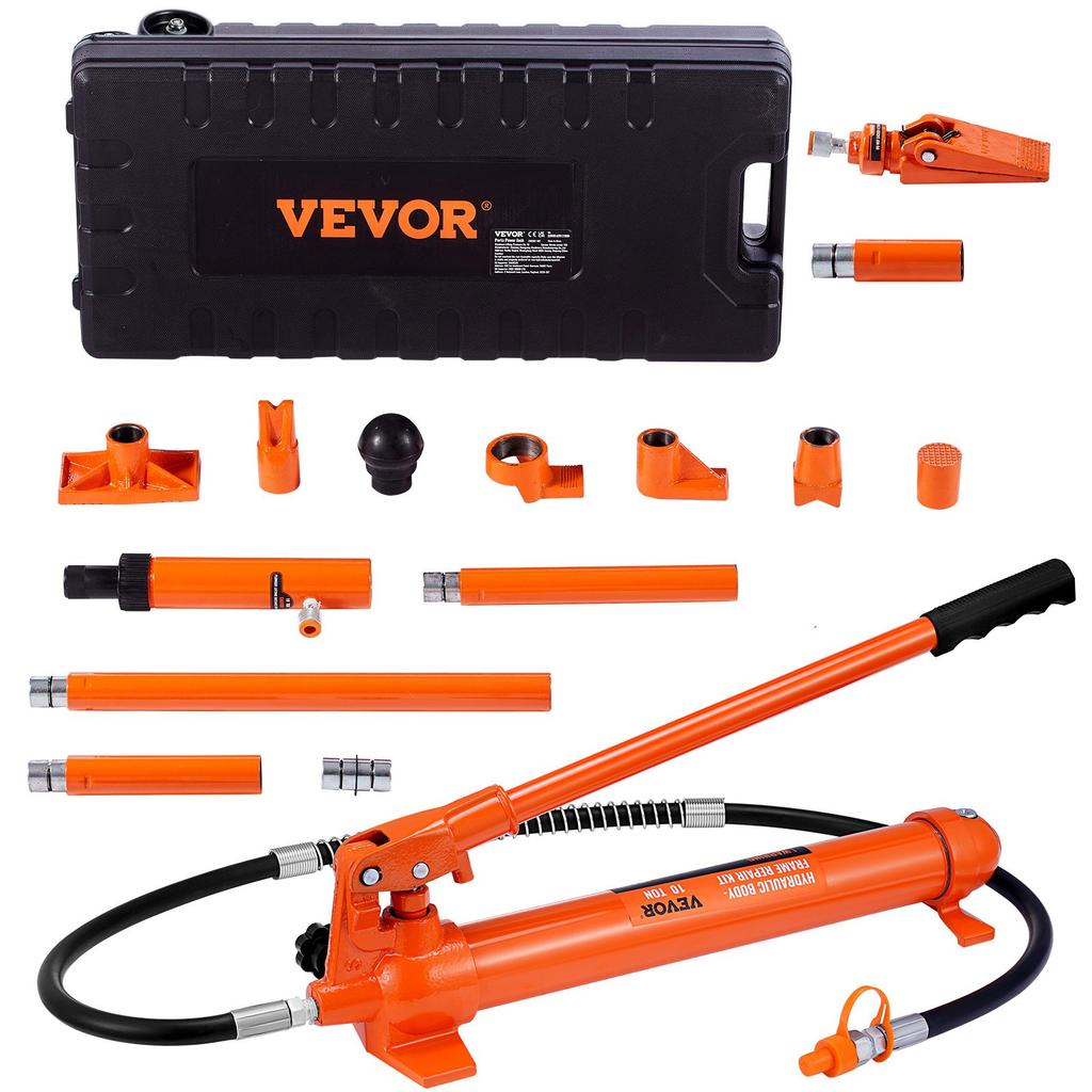 VEVOR 10 Ton Porta Power Kit, Hydraulic Ram with Pump, Car Jack with 4.6 ft/1.4 m Oil Hose, Bent Frame Repair Tool with Storage Case for Automotive