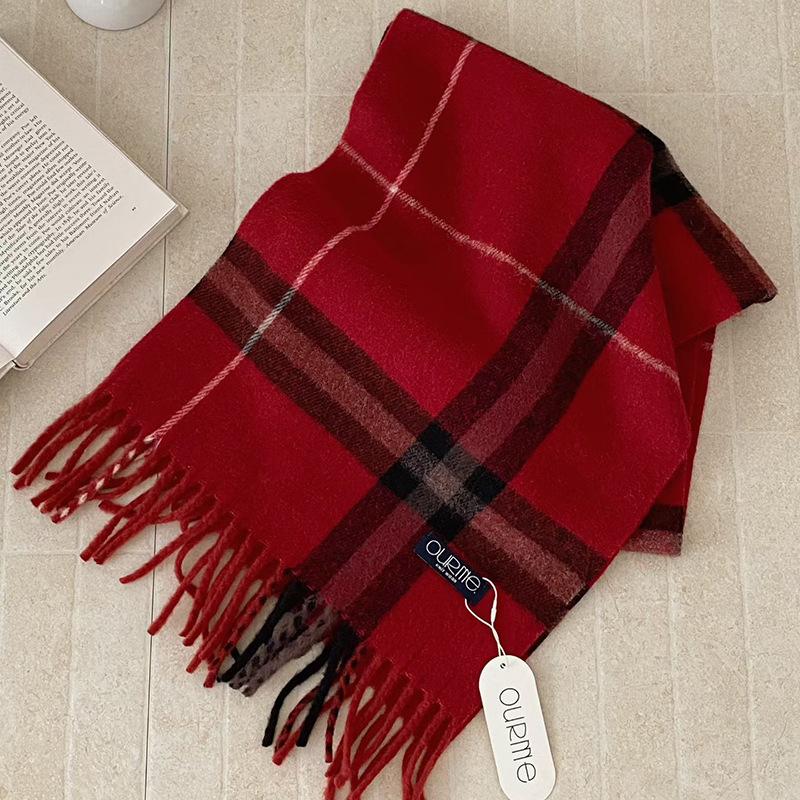 Women's Plaid Scarf Sweet and Western-style Blend Wool Shawl Long Warm Scarf