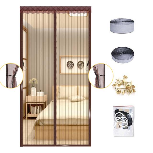Door Curtain Net Magnetic Screen Curtain Mesh Door Magnet Velcro Vorhang Summer Antimosquito Insect Door Net Simple Installation