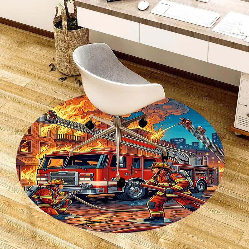 1PC Firefighter Firetruck Non-Slip Floor Round carpet, Office, family, bedroom, Large Area Rug Indoor Rugs, Durable PolyesterH0348