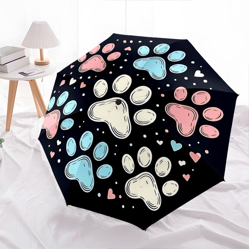Paw Prints Hearts Automatic Folding Umbrella Compact 8 rib Design,Unique Style,Suitable for Everyday Outdoor Use,Perfect Gift for Frien