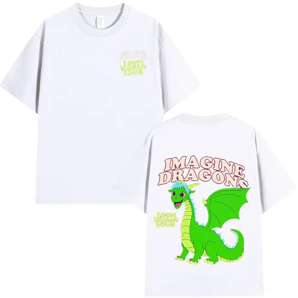 Imagine Dragons Loom World Tour T Shirt Rock Band Cartoon Dragon Tshirts Unisex WOMEN High Quality Cotton Short Sleeve Tshirt