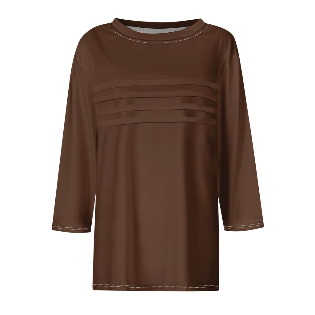 Женская мода повседневный свободный топ с рукавом 3/4 в полоску с круглым вырезом