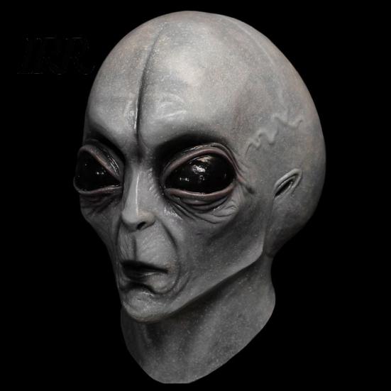 Breathable Alien Head Mask Halloween Grey Mask, Latex Full UFO Cosplay with Big Adult Costume Eyes, Soft Sci Fi Party Prop for Adults, Trick or Treat