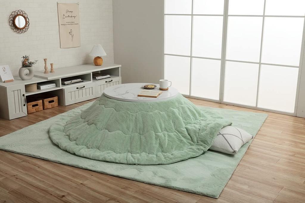 IKEHIKO Kotatsu Futon, Round, Lapierce, Pistachio Green, Approx. 185cm, Solid Color, Soft, Plush, Feminine Design #6842859