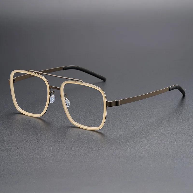 BCLEAR Винтажные очки для коррекции зрения с двойным мостиком из ацетата и титана для мужчин Оправа Очки для коррекции зрения при близорукости Удобная сверхлегкая оправа