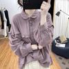 Women's Retro Long Sleeve Shirt: Solid Color Cotton & Linen with Wood Ear Edge, Large Size, New Design for Spring/Autumn 2024.