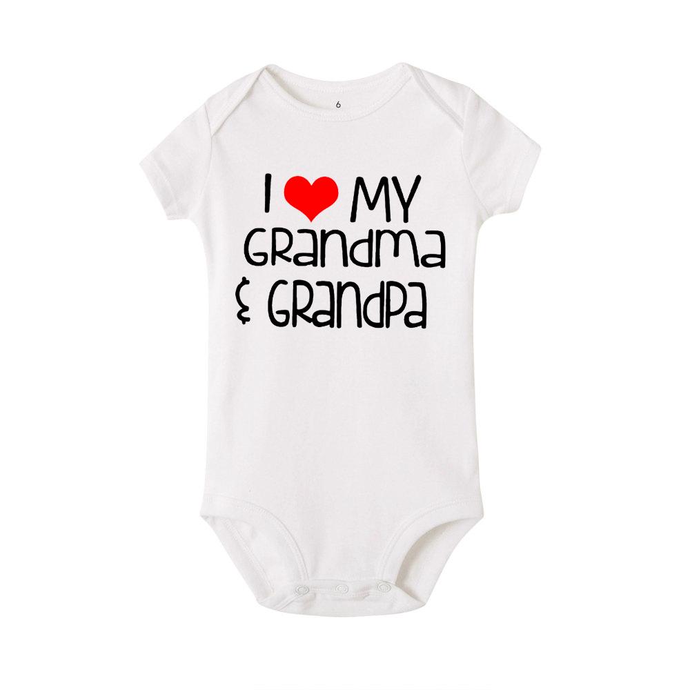 Baby Romper I Love My Grandma and Grandpa Print Bodysuit Infant Romper Short Sleeve