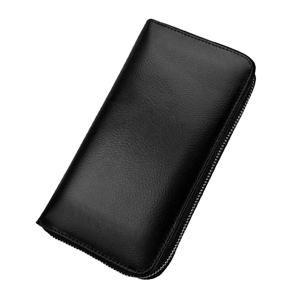Large Capacity Genuine Leather Wallet Multiple Slots Zippered Credit Card Holder Accordion Design Multi-Card Card Storage Bag